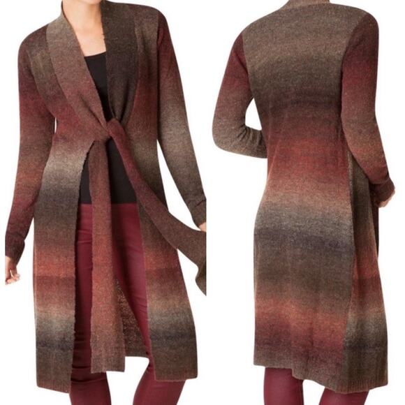 Yest Women's Size S Mirage Wool Blend Long Soft Cardigan Gray Maroon - Picture 1 of 9